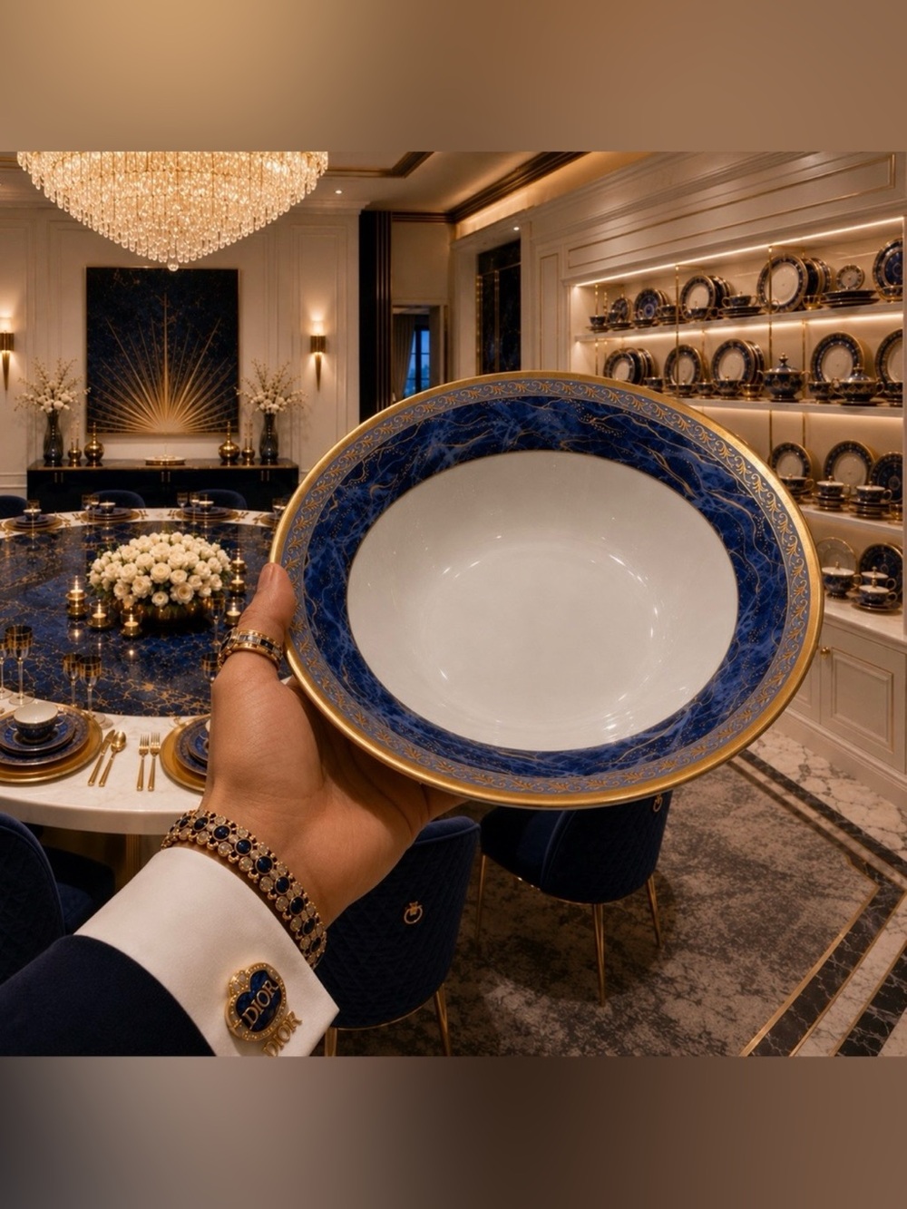 Christian Dior Azure Royale Fine Original Art SOUP BOWL 90s Vintage Porcelain CD